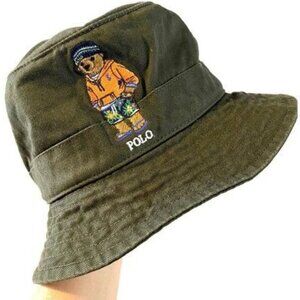 Polo Ralph Lauren embroidered bear bucket hat company olive green sz s/m cotton